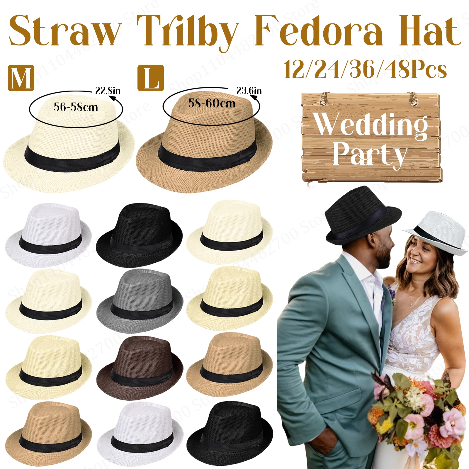 Women'S Accessories In The 1920S - 12-48Pcs 58/60cm Straw Trilby Fedora Hat