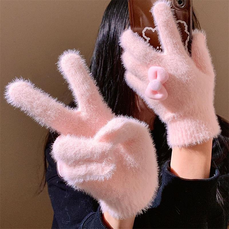 Cute Sweet Bow Plush Gloves Fo - Women'S Accessories Gift Ideas ulasan dan harga